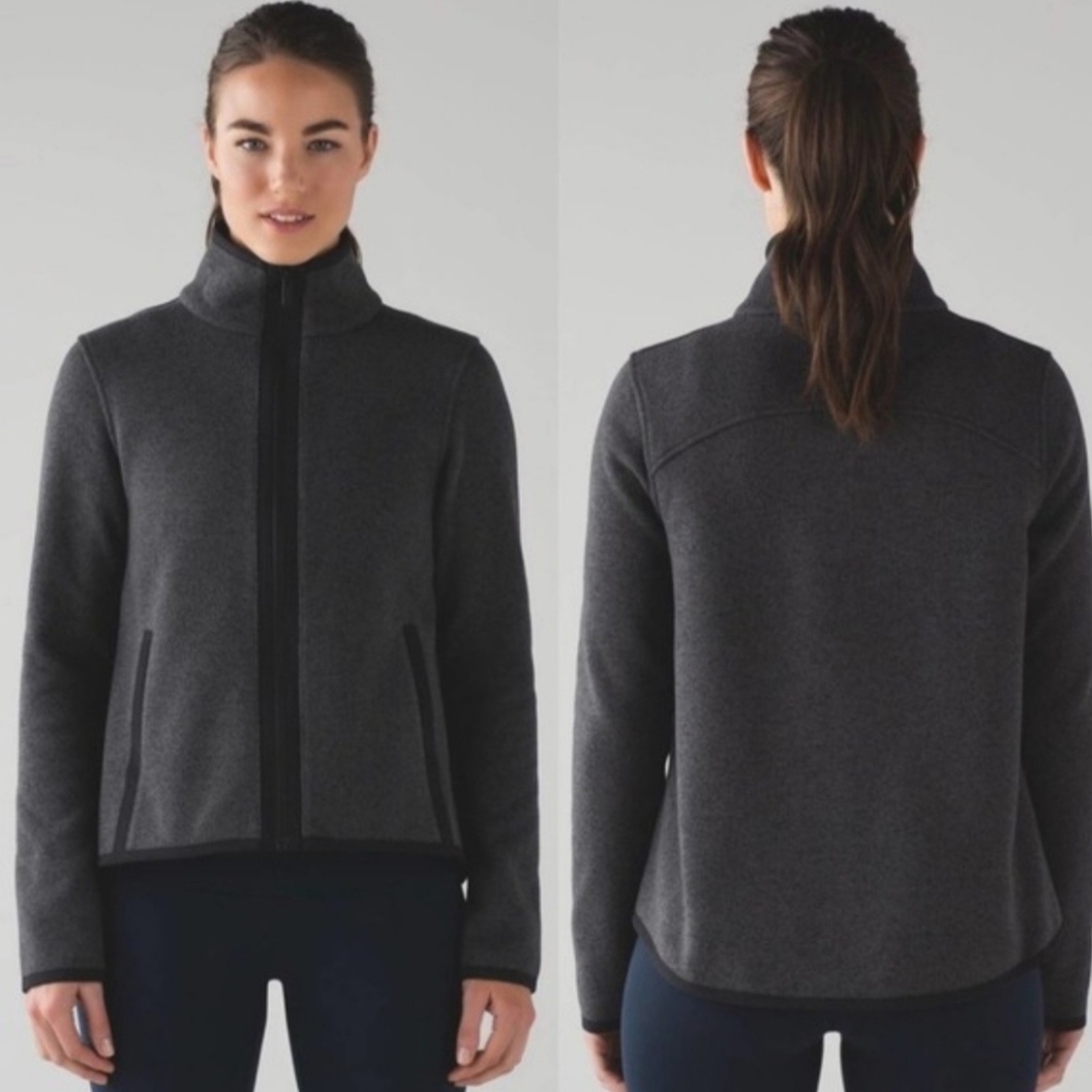 Lululemon Athletica Its Fleecing Cold Jacket In Heathered Black - Size 4